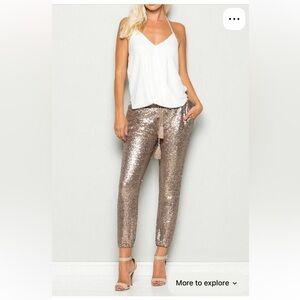EVENUEL ROSE GOLD SEQUIN JOGGER‎ TRACK PANTS SIZE WOMENS SMALL